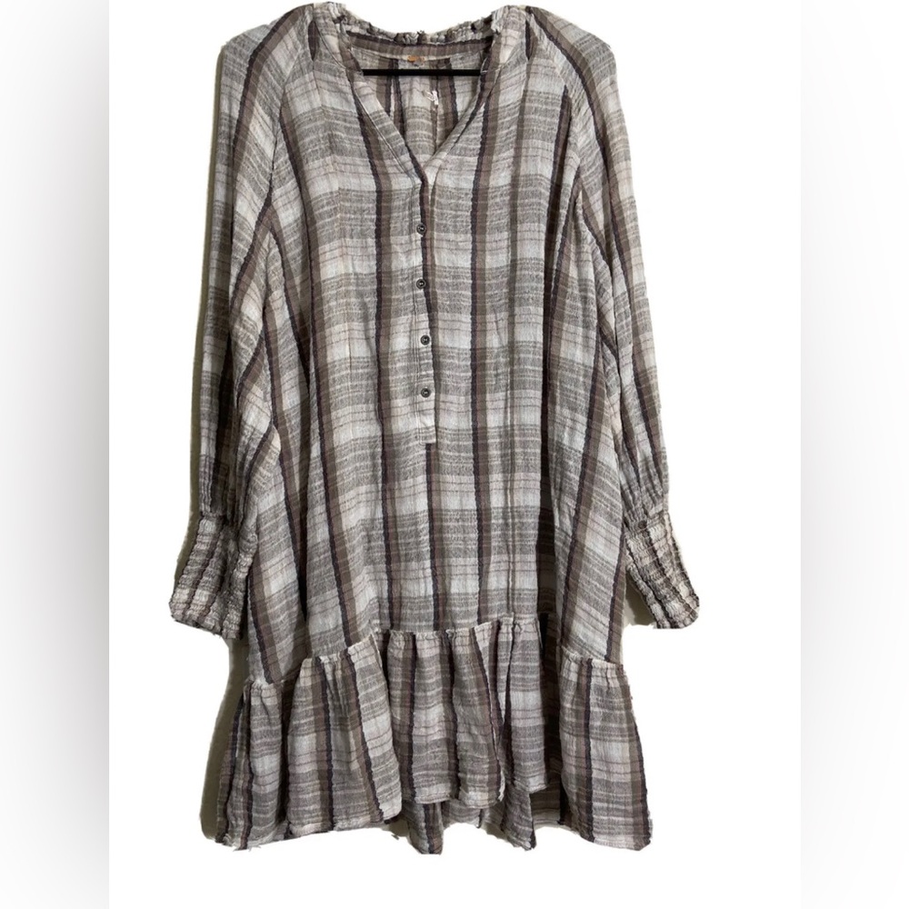 Free People | Plaid Oversized Button-Up Tunic Dress Size Small
